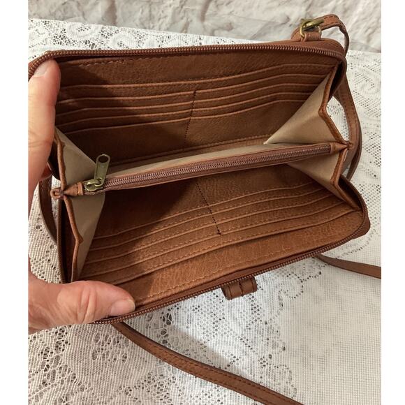 the Sak Brown Leather Wallet Organizer Boho Crossbody Bag Travel - Picture 3 of 9